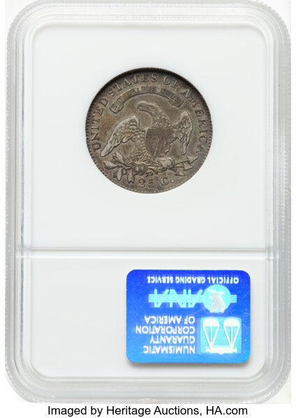image for: 1820 25C Large 0, B-1, R.4, VF35 NGC. CAC. NGC Census: 1 in 35, 7 finer. CAC: 1 in 35, 1 finer (10/25). CDN: $800 Whsle. Bi...
