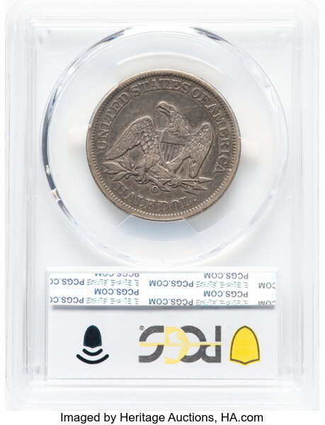 image for: 1858-O 50C Misplaced Date, WB-108, FS-301, Die Pair 7, R.3, VF30 PCGS. PCGS Population: 1 in 30, 4 finer (11/25). CDN: $110...