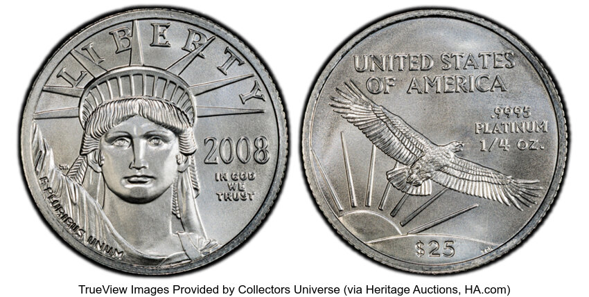 image for: 2008 $25 Quarter-Ounce Platinum Eagle, MS70 PCGS.  CDN: $515.06 Whsle. Bid for NGC/PCGS MS70....