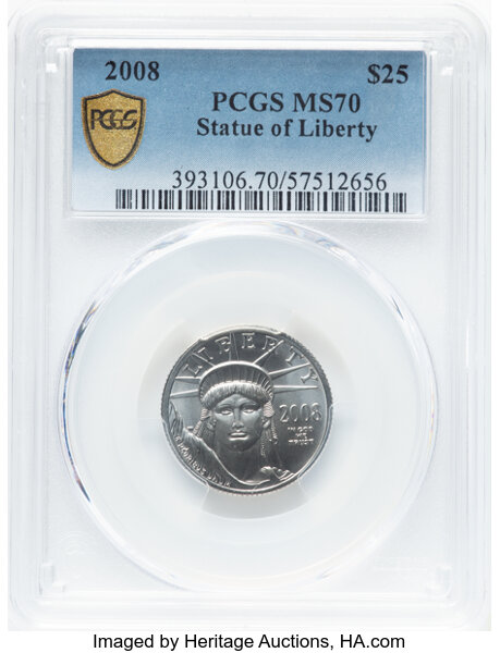 image for: 2008 $25 Quarter-Ounce Platinum Eagle, MS70 PCGS.  CDN: $515.06 Whsle. Bid for NGC/PCGS MS70....