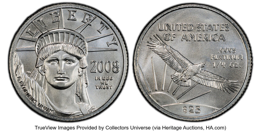 image for: 2008 $25 Quarter-Ounce Platinum Eagle, MS70 PCGS.  CDN: $515.06 Whsle. Bid for NGC/PCGS MS70....