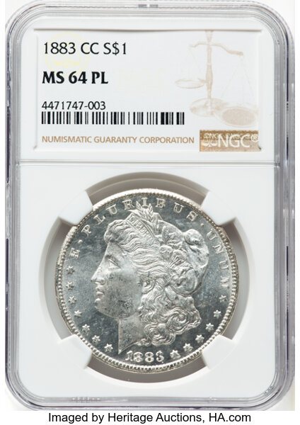1883-CC $1 MS64 Prooflike NGC. CDN: $440 Whsle. Bid for NGC/PCGS MS64. Mintage 1,204,000. ...
