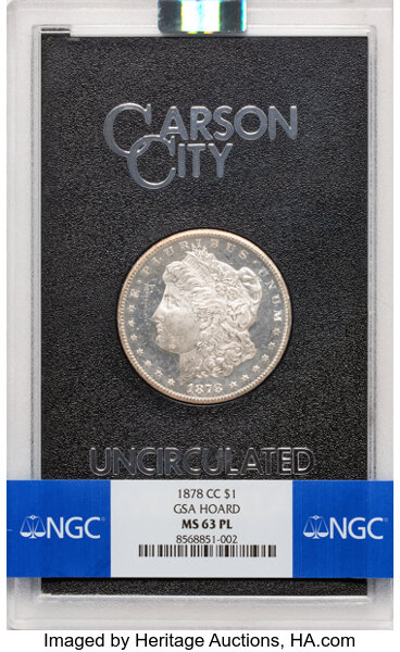 1878-CC $1 GSA MS63 Prooflike NGC. Box and COA Included. CDN: $1,400 Whsle. Bid for NGC/PCGS MS63. Mintage 2,212,000....