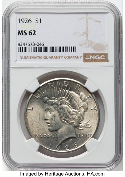 1926 $1 MS62 NGC. CDN: $80 Whsle. Bid for NGC/PCGS MS62. Mintage 1,939,000. ...