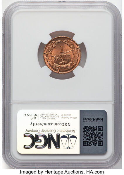 image for: (1961) Confederate States of America Cent, Bashlow Restrike, Defaced Dies, Breen-8013, Bertram-B861-206, Bronze, MS67 Red NGC....