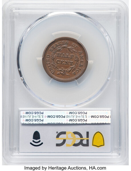 image for: 1855 1/2 C C-1, B-1, R.1, AU58 PCGS.  CDN: $150 Whsle. Bid for NGC/PCGS AU58. Mintage 56,500....