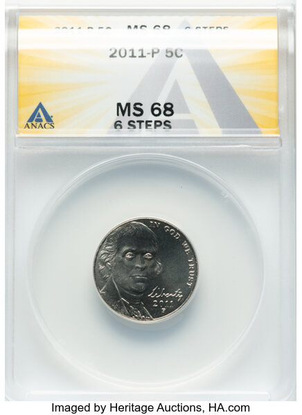 image for: 2011-P 5C MS68 Full Steps ANACS.  ...
