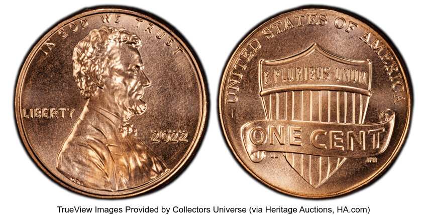 image for: 2022 1C Shield, First Day of Issue, MS67+ Red PCGS. PCGS Population: 86 in 67 (2 in 67+), 5 finer (10/25). CDN: $8 Whsle. B...