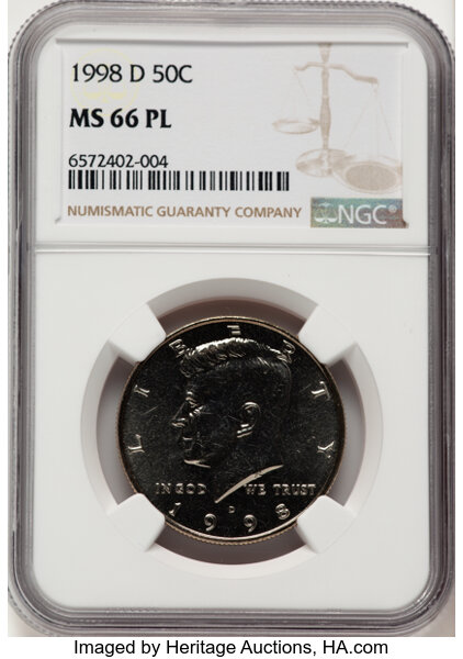image for: 1998-D 50C MS66 Prooflike NGC.  CDN: $14 Whsle. Bid for NGC/PCGS MS66....