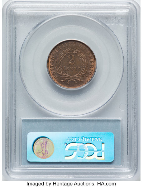 image for: 1865 2C Fancy 5, MS64 Red and Brown PCGS.  Mintage 13,640,000....