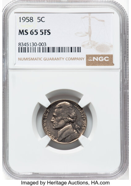 image for: 1958 5C MS65 Full Steps NGC. NGC Census: 63 in 65, 25 finer (11/25). CDN: $150 Whsle. Bid for NGC/PCGS MS65. ...