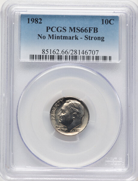 image for: 1982 10C No Mintmark - Strong, FS-501, MS66 Full Bands PCGS.  CDN: $420 Whsle. Bid for NGC/PCGS MS66....