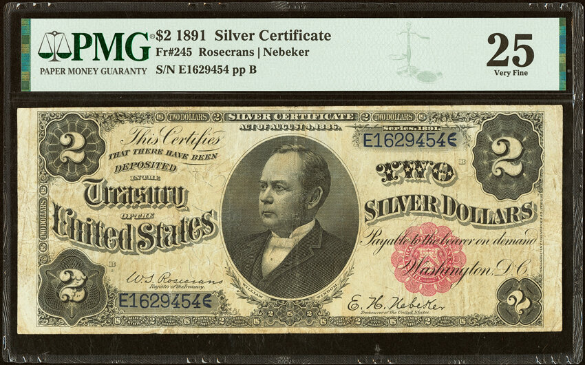 image for: Fr. 245 $2 1891 Silver Certificate PMG Very Fine 25....