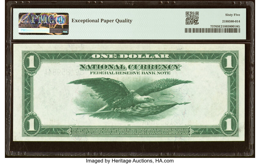 image for: Fr. 737 $1 1918 Federal Reserve Bank Note PMG Gem Uncirculated 65 EPQ....