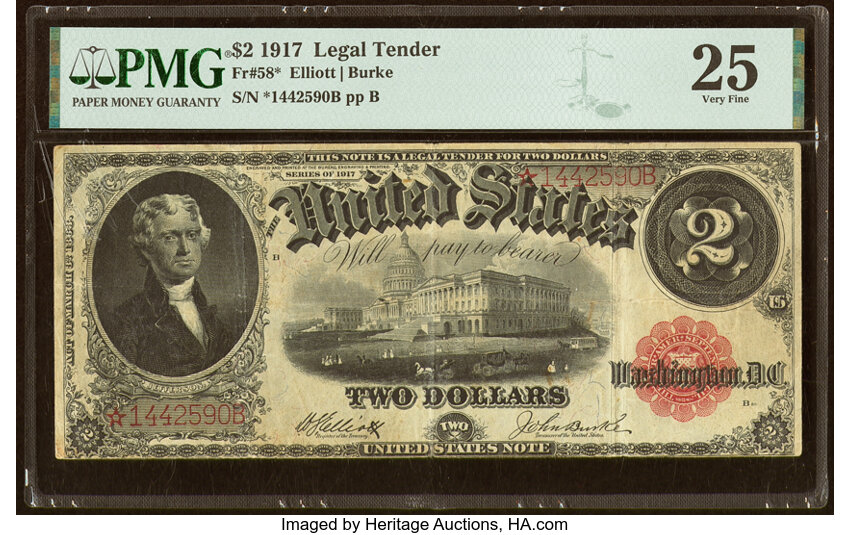 image for: Fr. 58* $2 1917 Legal Tender Star Note PMG Very Fine 25....