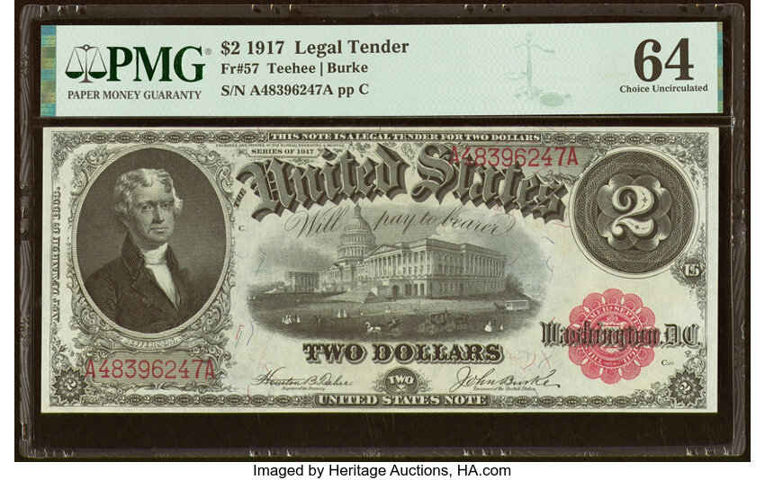 image for: Fr. 57 $2 1917 Legal Tender PMG Choice Uncirculated 64....