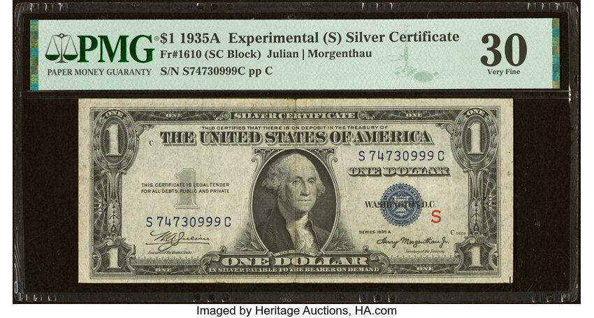 image for: Fr. 1610 $1 1935A S Silver Certificate. PMG Very Fine 30....