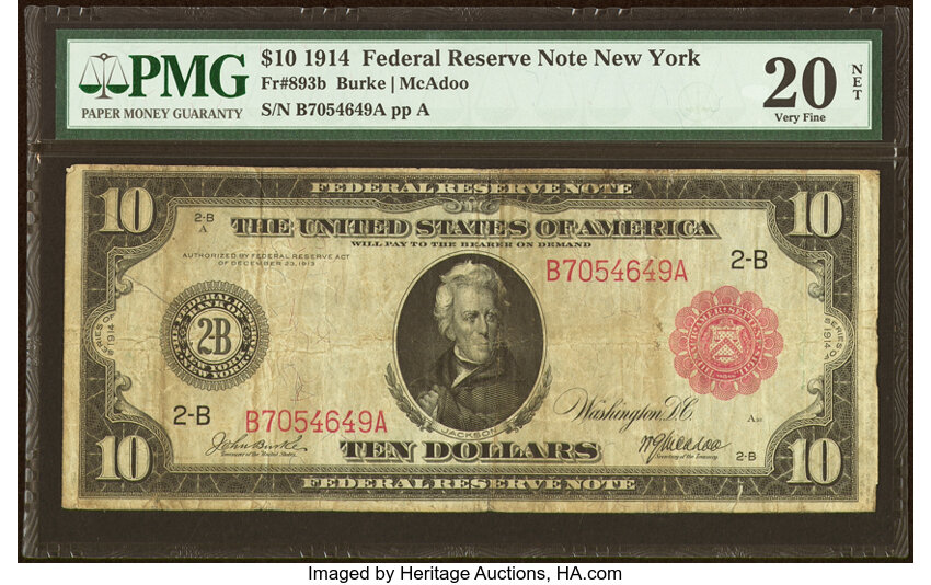 image for: Fr. 893b $10 1914 Red Seal Federal Reserve Note PMG Very Fine 20 Net....