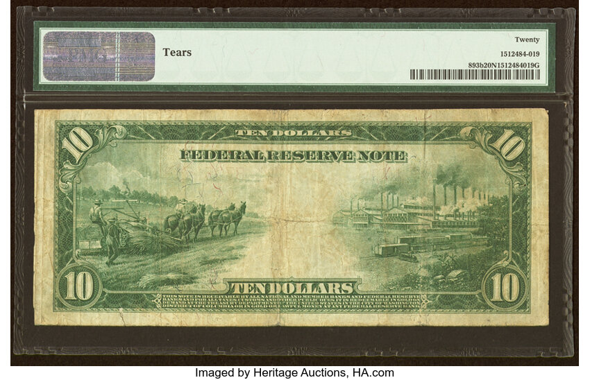 image for: Fr. 893b $10 1914 Red Seal Federal Reserve Note PMG Very Fine 20 Net....