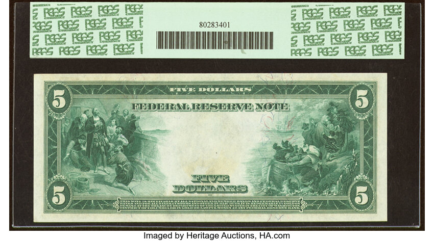 image for: Fr. 850 $5 1914 Federal Reserve Note PCGS Choice About New 58....