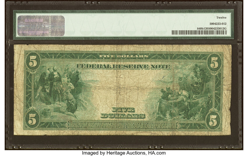 image for: Fr. 840b $5 1914 Red Seal Federal Reserve Note PMG Fine 12....