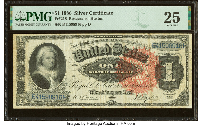 image for: Fr. 218 $1 1886 Silver Certificate PMG Very Fine 25....