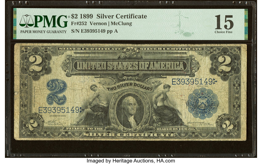 image for: Fr. 252 $2 1899 Silver Certificate PMG Choice Fine 15....