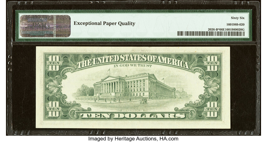 image for: Fr. 2026-B* $10 1981A Federal Reserve Star Note. PMG Gem Uncirculated 66 EPQ....