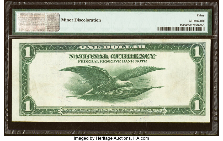 image for: Fr. 730 $1 1918 Federal Reserve Bank Note PMG Very Fine 30....
