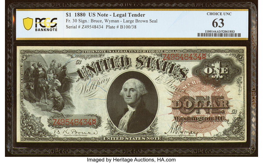 image for: Fr. 30 $1 1880 Legal Tender PCGS Banknote Choice Unc 63....