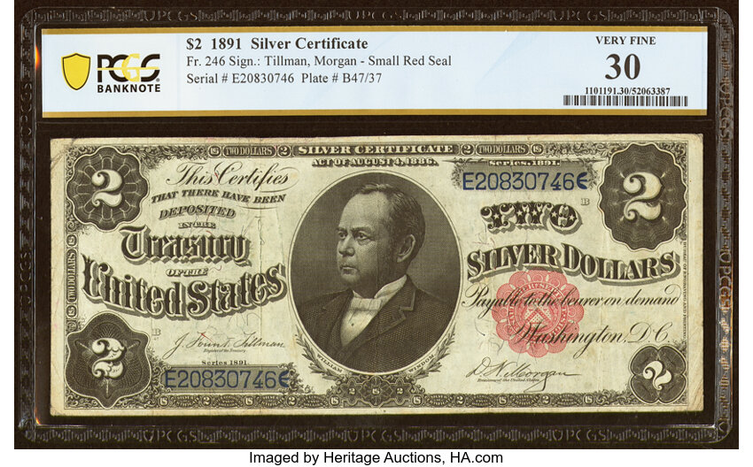 image for: Fr. 246 $2 1891 Silver Certificate PCGS Banknote Very Fine 30....