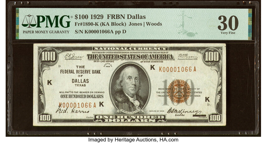 image for: Fr. 1890-K $100 1929 Federal Reserve Bank Note. PMG Very Fine 30....