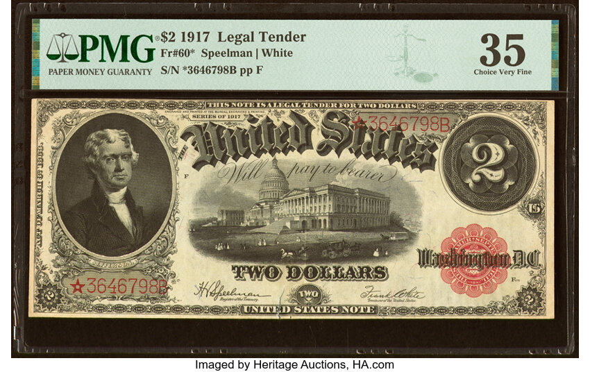 image for: Fr. 60* $2 1917 Legal Tender Star Note PMG Choice Very Fine 35....