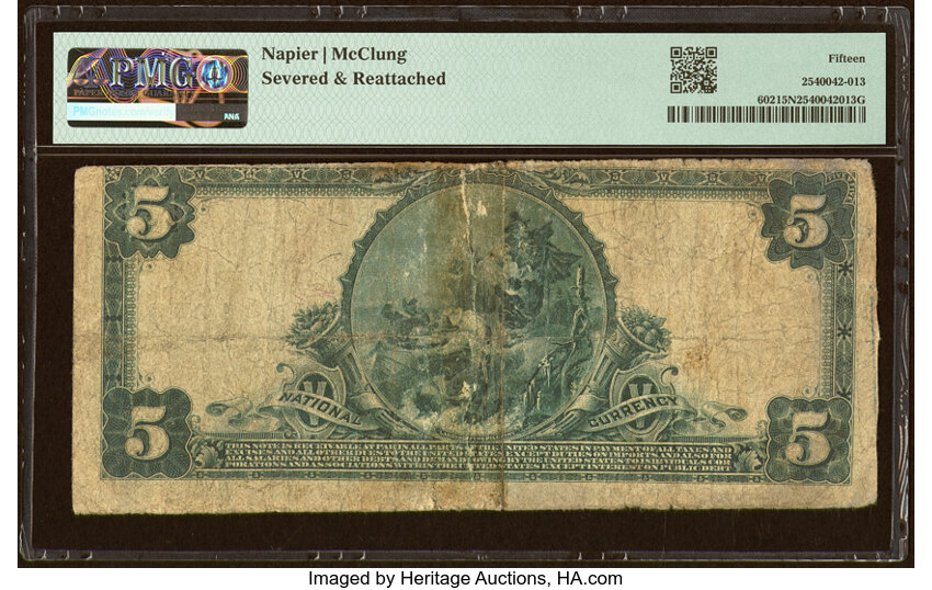 image for: North Vernon, IN - $5 1902 Plain Back Fr. 602 The First National Bank Ch. # 4678 PMG Choice Fine 15 Net....