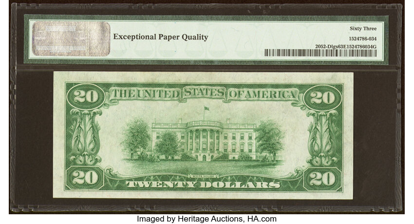 image for: Fr. 2052-D $20 1928B Light Green Seal Federal Reserve Note. PMG Choice Uncirculated 63 EPQ....