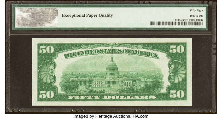 image for: Fr. 2100-J $50 1928 Federal Reserve Note. PMG Choice About Unc 58 EPQ....