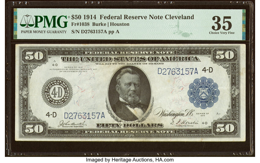 image for: Fr. 1038 $50 1914 Federal Reserve Note PMG Choice Very Fine 35....