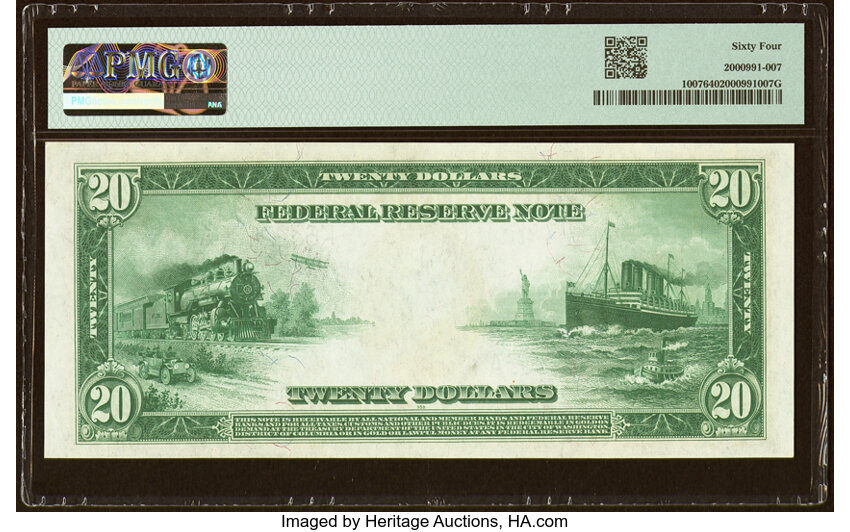 image for: Fr. 1007 $20 1914 Federal Reserve Note PMG Choice Uncirculated 64....