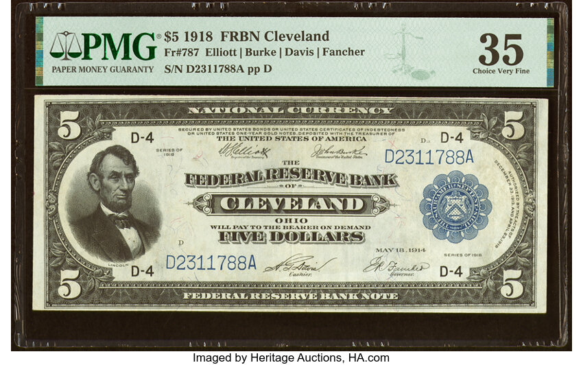 image for: Fr. 787 $5 1918 Federal Reserve Bank Note PMG Choice Very Fine 35....