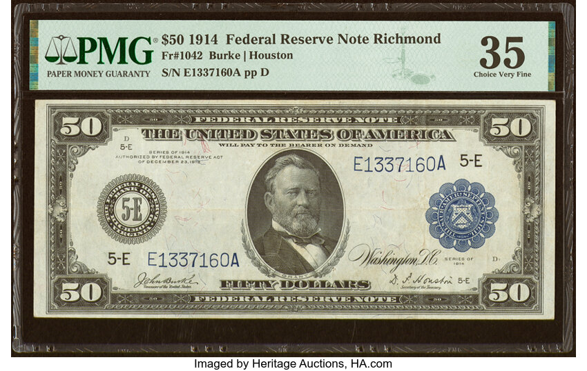 image for: Fr. 1042 $50 1914 Federal Reserve Note PMG Choice Very Fine 35....