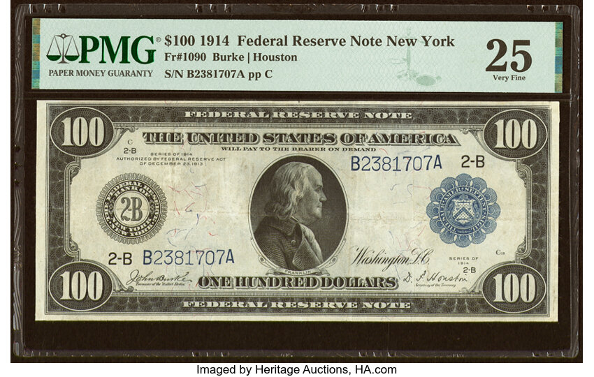 image for: Fr. 1090 $100 1914 Federal Reserve Note PMG Very Fine 25....