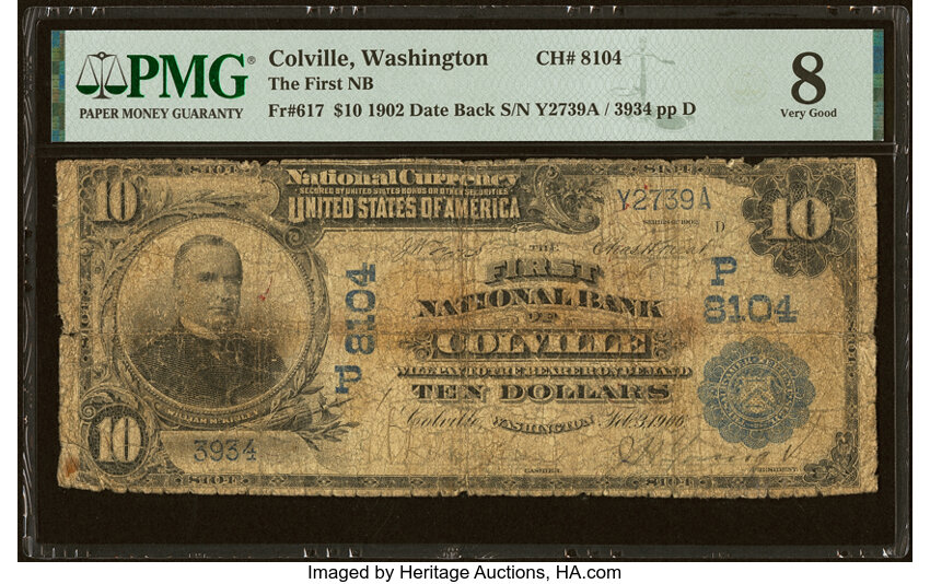 image for: Colville, WA - $10 1902 Date Back Fr. 617 The First National Bank Ch. # (P)8104 PMG Very Good 8....