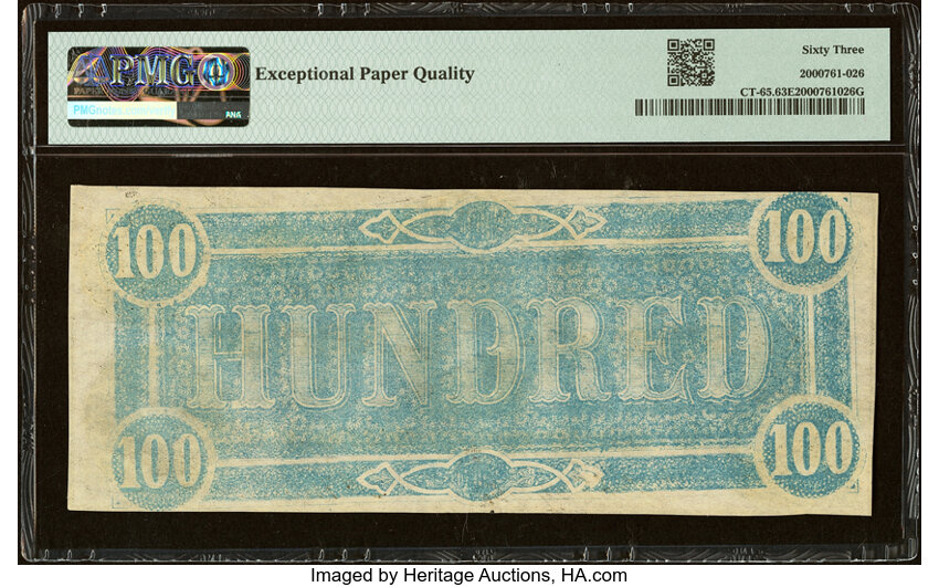 image for: CT65/491 $100 1864 "Havana Counterfeit" PMG Choice Uncirculated 63 EPQ....