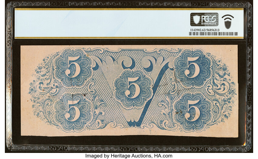 image for: T53 $5 1862 PF-3 Cr. 383 PCGS Banknote Uncirculated 62....