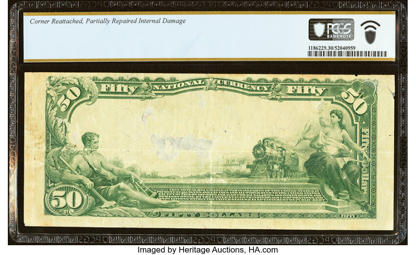 image for: Courtesy Autographed Fort Worth, TX - $50 1902 Plain Back Fr. 675 The Fort Worth National Bank Ch. # 3131 PCGS Banknote Very F...