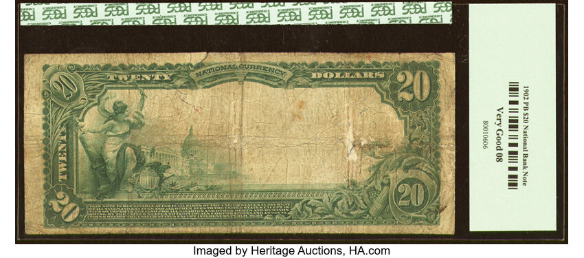 image for: Cedar Rapids, IA - $20 1902 Plain Back Fr. 652 The Cedar Rapids National Bank Ch. # (M)3643 PCGS Very Good 8....