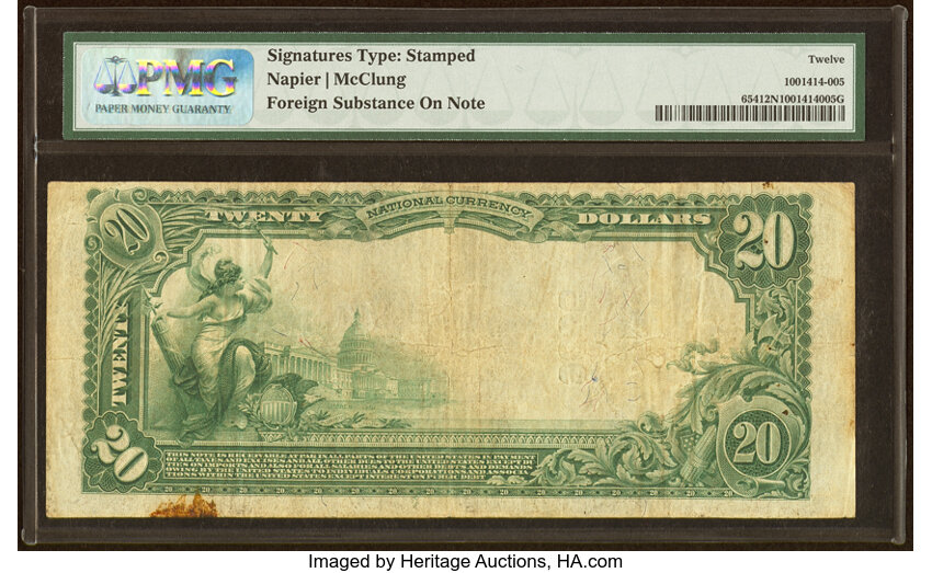 image for: San Francisco, CA - $20 1902 Plain Back Fr. 654 The Bank of California National Assoc Ch. # 9655 PMG Fine 12 Net....