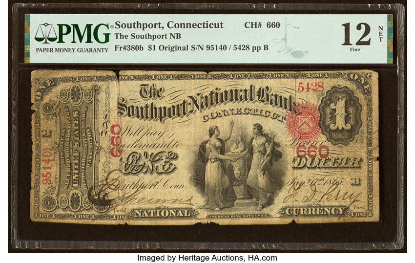 image for: Southport, CT - $1 Original Fr. 380b The Southport National Bank Ch. # 660 PMG Fine 12 Net....