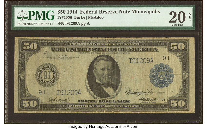 image for: Fr. 1056 $50 1914 Federal Reserve Note PMG Very Fine 20 Net....