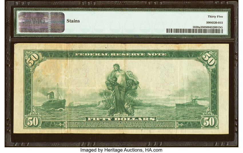 image for: Fr. 1039a $50 1914 Federal Reserve Note PMG Choice Very Fine 35....